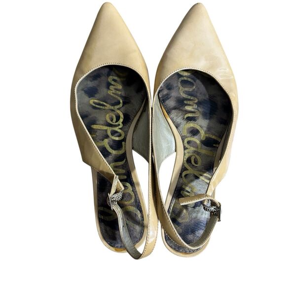 Sam Edelman Flats Women's Sz 8.5 Ionia Tan Slingback Pointed Toe Patent Shoe - Picture 5 of 7